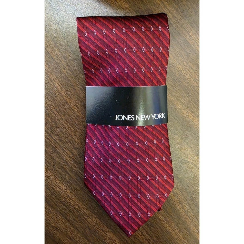 Jones New‎ York Red Striped Tie Diamond Pattern Classic Mens Necktie Elegant